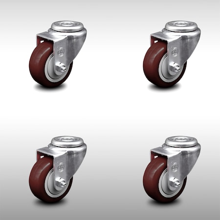 Service Caster 3.5 Inch SS Maroon Polyurethane Wheel Swivel Bolt Hole Caster Set SCC-SSBH20S3514-PPUB-MRN-4